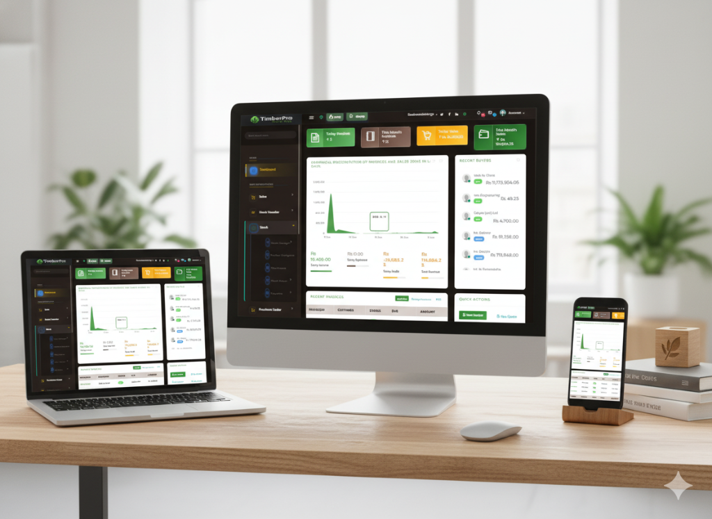Modern timber business dashboard showing inventory management system